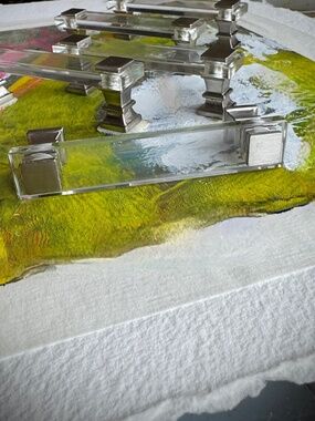 Drawer Pull Set in Acrylic Lucite and Silver